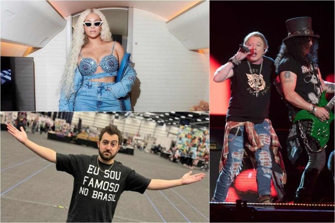 A cantora Beyoncé, o ator Vincent Martella e a banda Guns N’ Roses foram alguns dos astros internacionais que estão ajudando o Rio Grande do Sul
 -  (crédito: Reprodução/Instagram @beyonce; Reprodução/Instagram @thevincentmartella; AFP / Alejandro MELENDEZ)