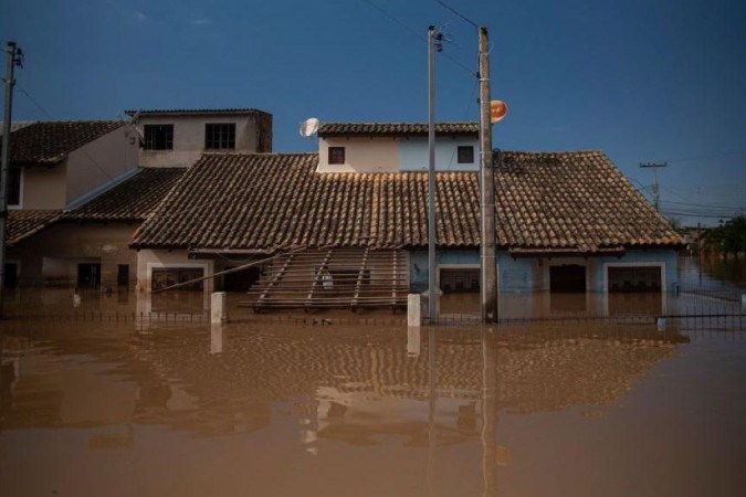 Vista aérea das enchentes em Eldorado do Sul, Rio Grande do Sul, tirada em 9 de maio -  (crédito: Getty Images)