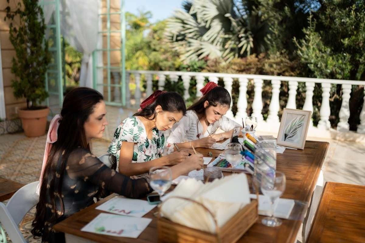 Pinturas de aquarela ao vivo no casamento de Paula e Alexandre