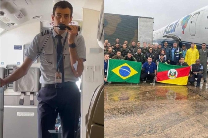 Fábio Campos pilotou o primeiro voo humanitário da Azul para o Rio Grande do Sul com voluntários à bordo. -  (crédito: Divulgação/Azul)