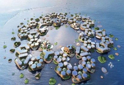Um projeto que está sendo desenvolvido na Coreia do Sul vai testar a criação de cidades flutuantes para resguardar a população do aumento do nível do mar - uma ameaça que existe em escala global. 
 -  (crédito: Divulgação Oceanix )