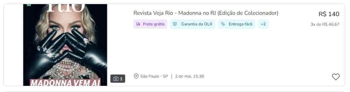 Itens da venda do show da Madonna