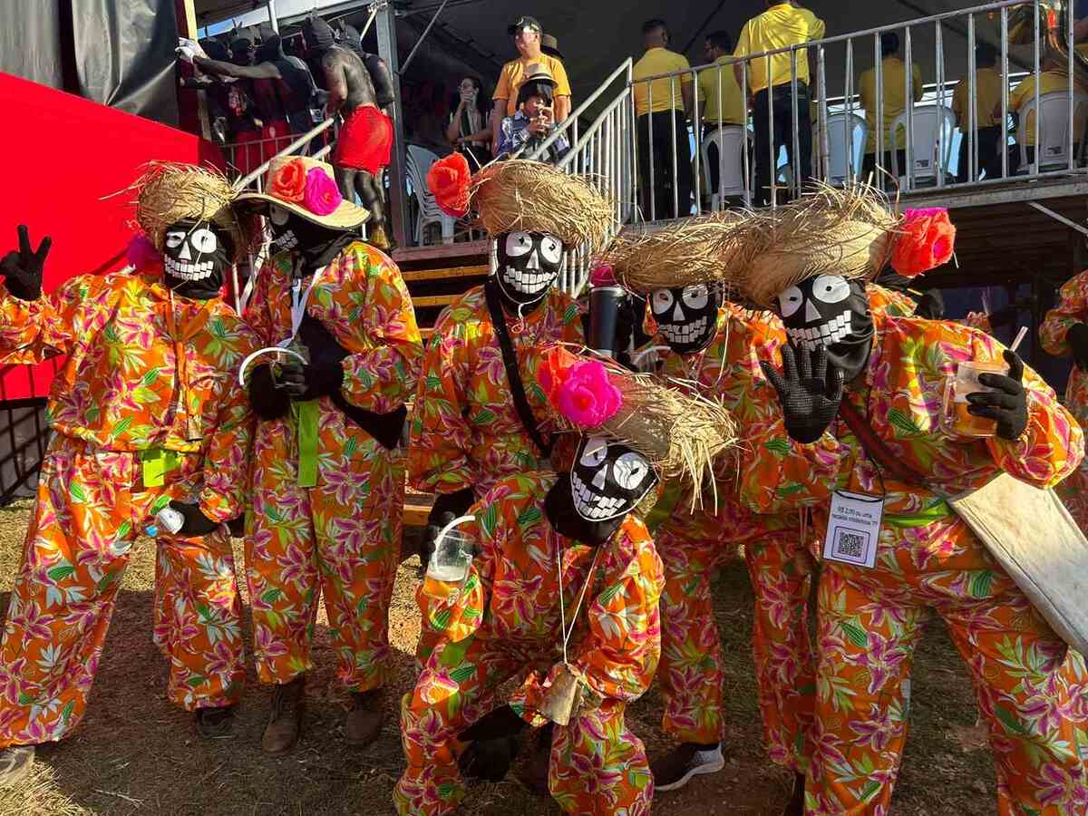 Na Cavalhada, os personagens mascarados representam o povo. Com roupas coloridas, eles cavalgam pela cidade fazendo algazarra -  (crédito: Yasmin Rajab/CB/DA.Press)