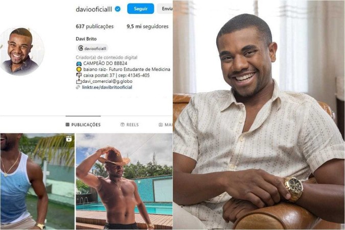 Quando venceu o reality, Davi contabilizava 10,5 milhões de seguidores no Instagram -  (crédito: Reprodução/Instagram @daviooficialll; Globo/ Manoella Mello)
