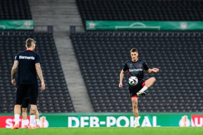 Jogadores do Bayer Leverkusen durante treinamento da equipe - Foto: Divulgação/ Bayer Leverkusen -  (crédito: Divulgação/ Bayer Leverkusen)