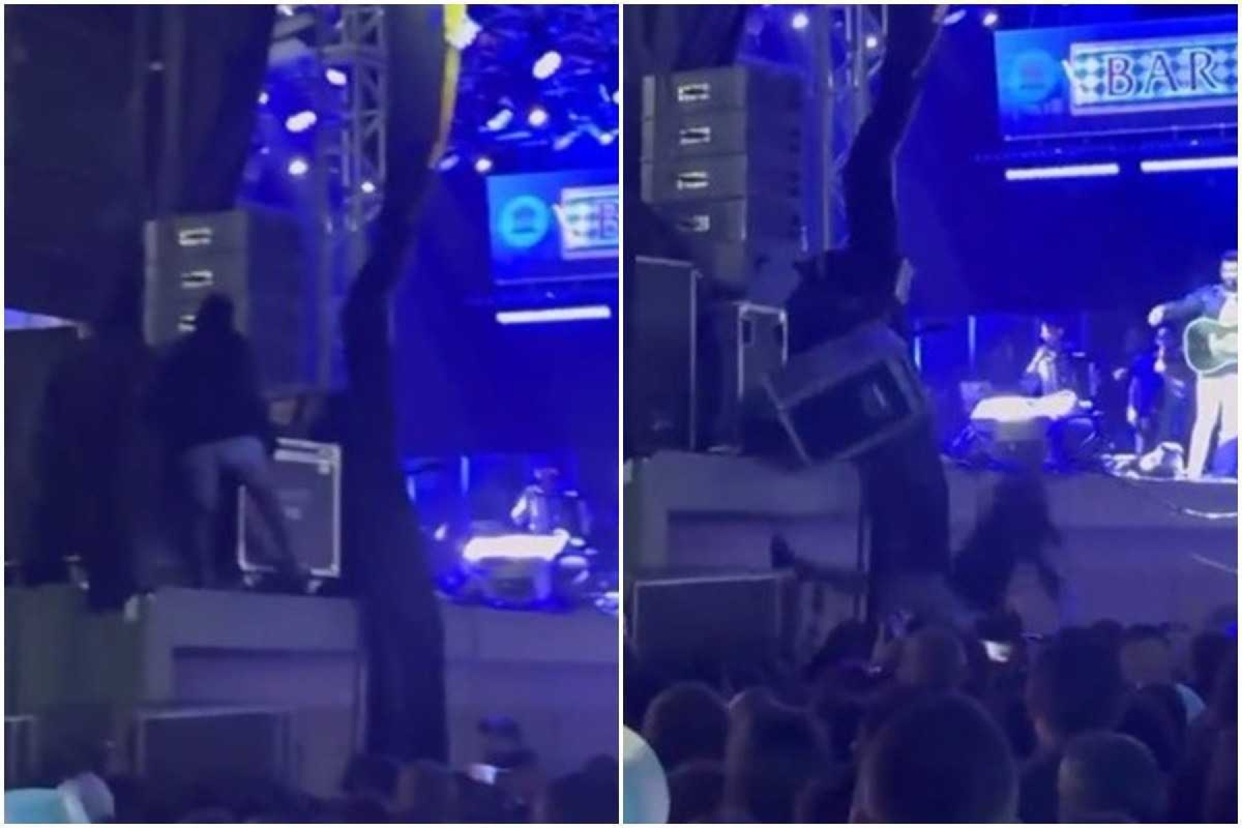 Vídeo: fã tenta subir em palco de Gusttavo Lima e cai
