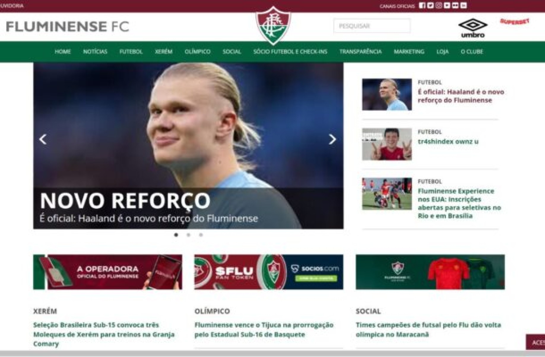 Site do Fluminense é hackeado e ‘anuncia’ Haaland