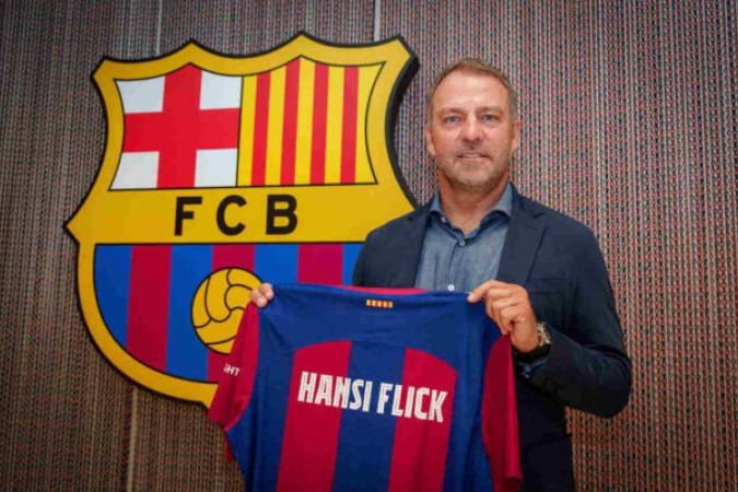 Hansi Flick assina com o Barça até 2026 - Foto: Divulgação / Barcelona -  (crédito: Divulgação / Barcelona)