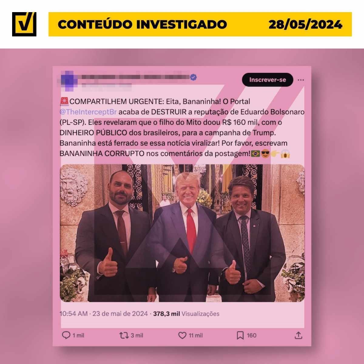 Post distorce reportagem para acusar Eduardo Bolsonaro de doar dinheiro público a Trump