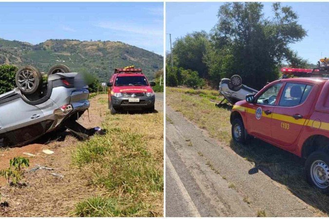 Acidente aconteceu na LMG-879, no município de Machado, no Sul de Minas Gerais, nesta quinta-feira (30/5) -  (crédito: Corpo de Bombeiros/Divulgação)