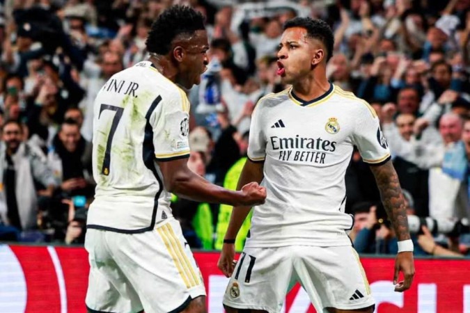 Vinicius Junior e Rodrygo: a dupla de ataque brasielira do Real Madrid fez 40 dos 127 gols do time finalista da Champions League nesta temporada -  (crédito: X/Real Madrid)
