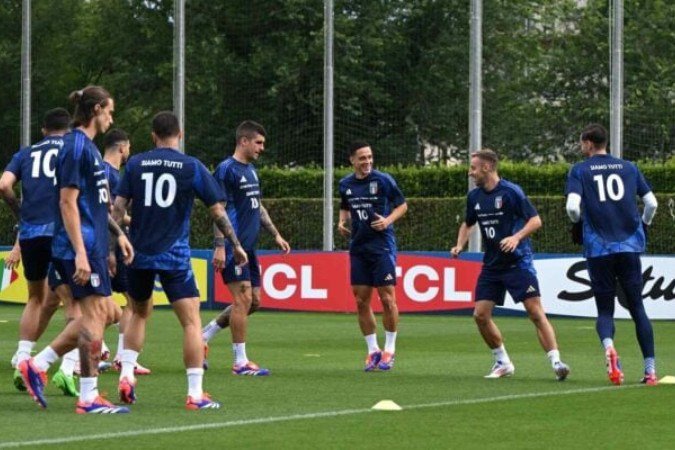 Jogadores da Itália durante treinamento da seleção - Foto: Divulgação / Itália -  (crédito: Divulgação / Itália)
