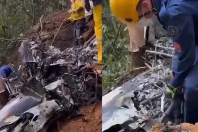Avião caiu em região de mata fechada no interior de Santa Catarina e deixou dois mortos -  (crédito: CBMSC)