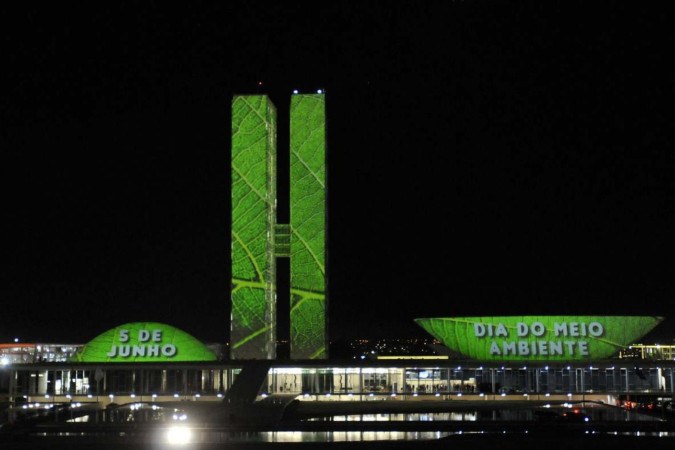  05/06/2024 Crédito: Minervino Júnior/CB/D.A Press. Brasil.  Brasilia - DF. Projeção de imagens no Congresso Nacional em homenagem ao dia do meio ambiente. -  (crédito: Minervino Júnior/CB/D.A.Press)