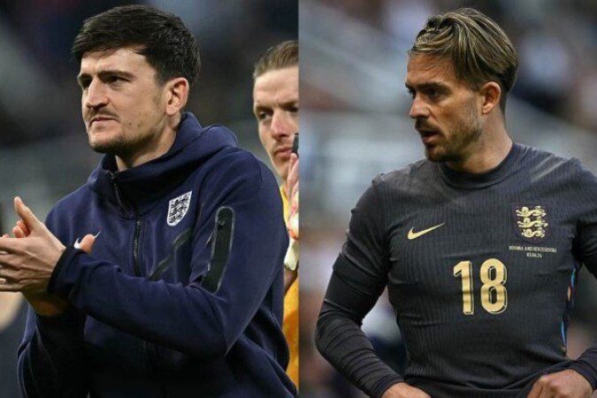 Maguire e Grealish são os medalhões cortados da Inglaterra - (crédito: Paul Ellis/AFP via Getty Images) Maguire e Grealish são os medalhões cortados da Inglaterra - (crédito: Paul Ellis/AFP via Getty Images)