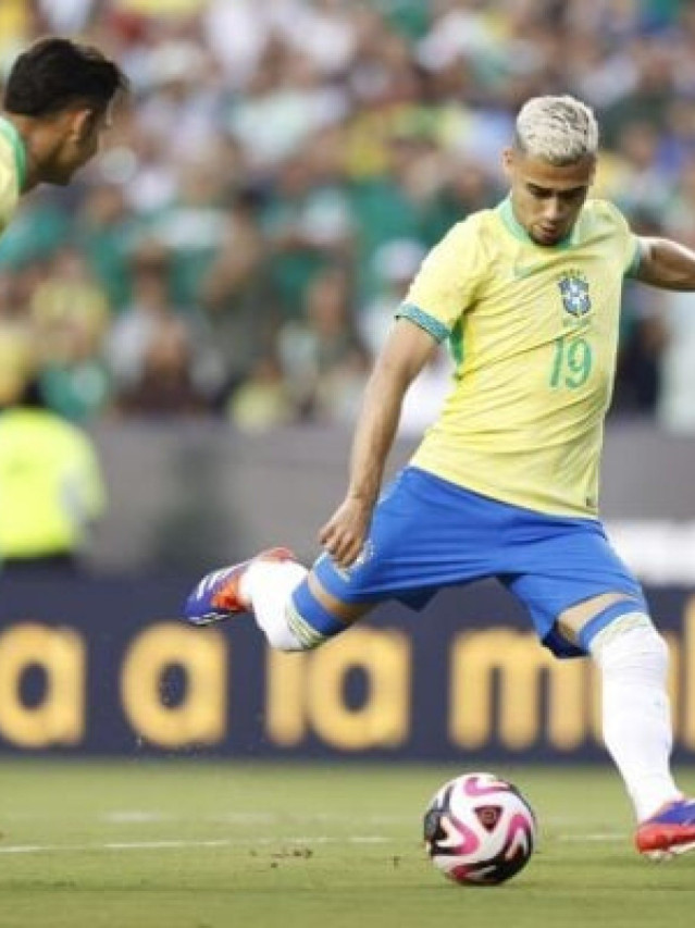 Andreas Pereira, com a camisa 19, anota seu primeiro gol pela Seleção Brasileira -  (crédito: Foto: Rafael Ribeiro/CBF)