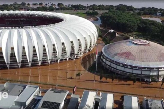 Como foi ficou o Gigante da Beira-Rio com a enchente em Porto Alegre -  (crédito: Foto: Reprodução de vídeo)