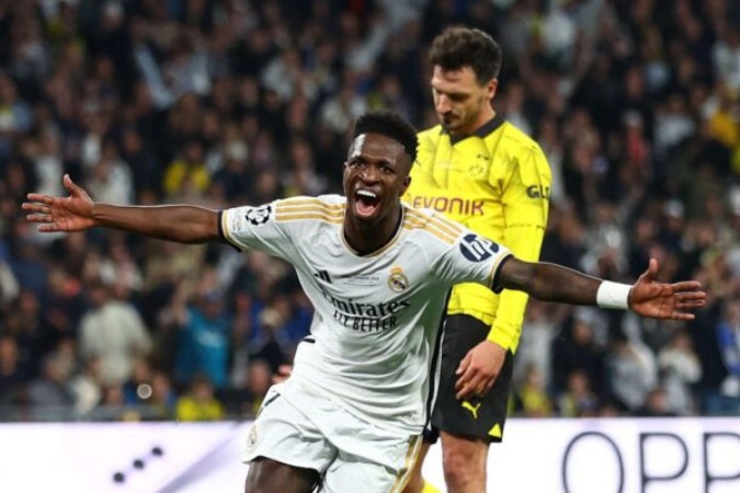 Vini Jr marcou na decisão da Liga dos Campeões contra o Borussia Dortmund -  (crédito: Ina Fassbender/AFP via Getty Images)
