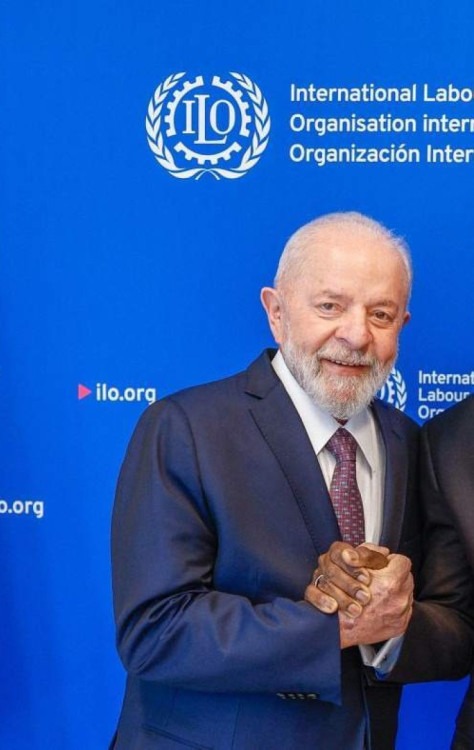 Além de discursar em Conferência da Organização Internacional do Trabalho (OIT), Lula se reuniu com o presidente da OIT, Gilbert Houngbo -  (crédito: Ricardo Stuckert)