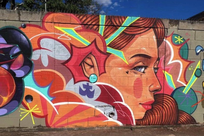 Arte de grafite feita por Mikael Omik exposta em Brasília -  (crédito: Reprodução/Instagram @mikaelomik)