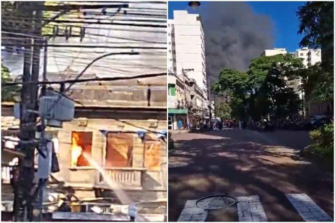 Equipes do Corpo de Bombeiros e da Defesa Civil do Rio de Janeiro estão atuando no local para conter as chamas -  (crédito: Reprodução/X/@DelegadoSaraiva)