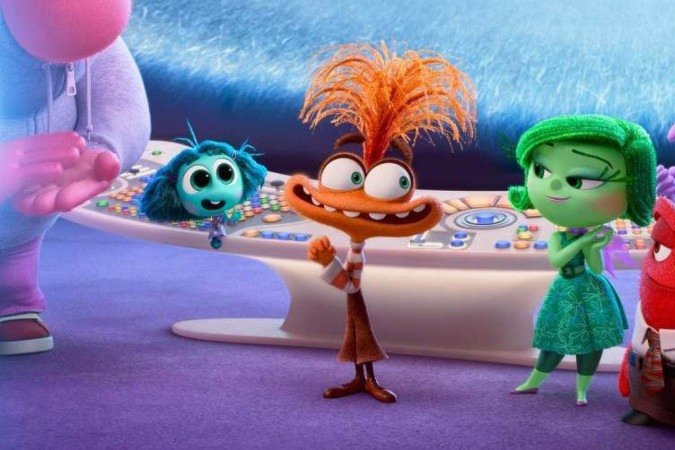     Cena do filme ‘Inside Out 2’, com novas emoções.