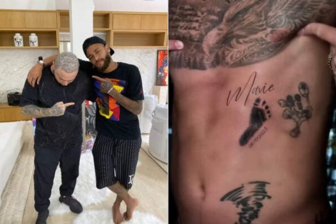 Neymar fez nova tatuagem e desta vez uma homenagem a filha mais nova  -  (crédito: Foto: Reprodução / Redes Sociais)