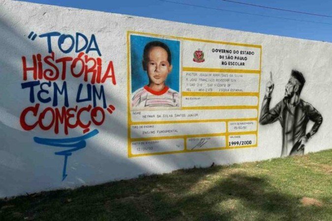 Muro da escola onde Neymar estudou na infância - (crédito: Foto: Reprodução/Instagram) Muro da escola onde Neymar estudou na infância - (crédito: Foto: Reprodução/Instagram)