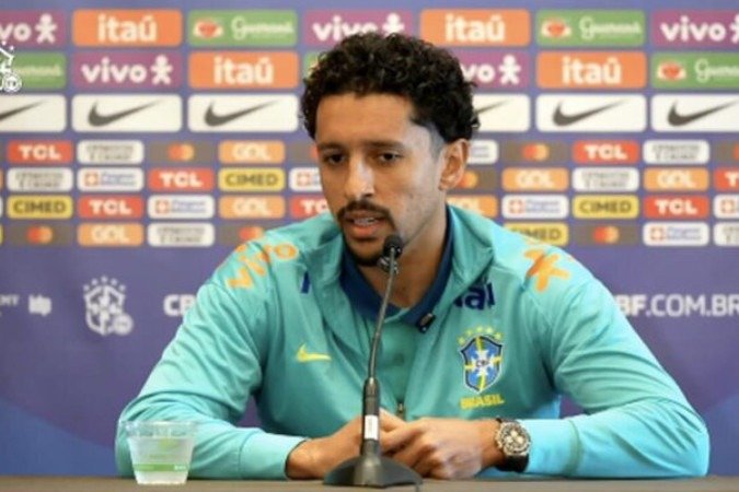 Marquinhos durante a coletiva - (crédito: Foto: Reprodução / CBF TV) Marquinhos durante a coletiva - (crédito: Foto: Reprodução / CBF TV)