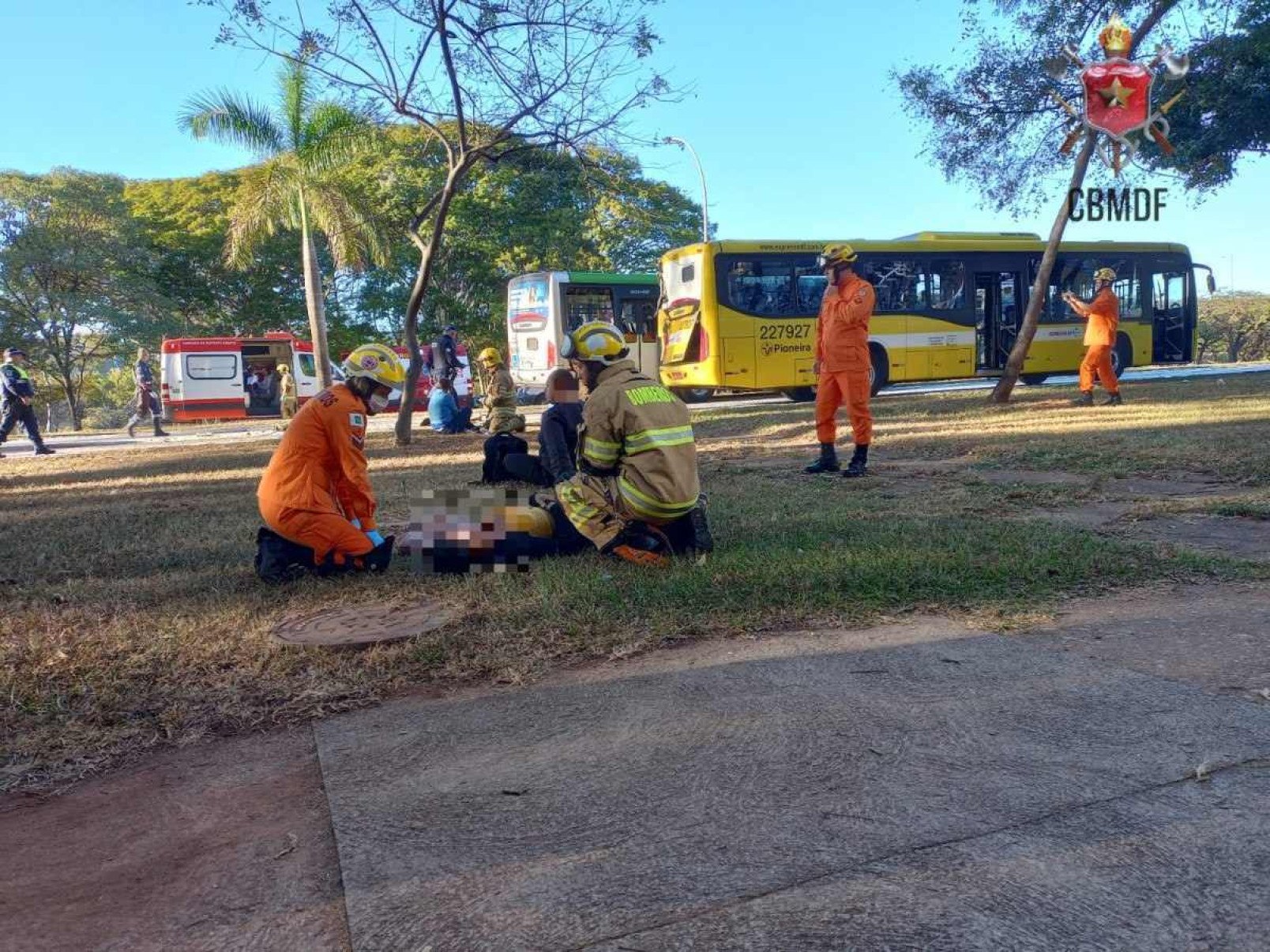 Colisão entre dois ônibus deixa 7 pessoas feridas no Eixinho Sul