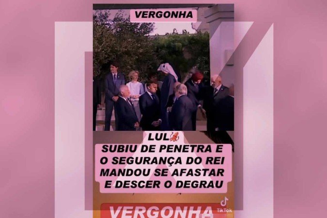 Publicação engana ao dizer que Lula (PT) subiu de penetra no local onde era realizada a foto oficial da cúpula do G7 - (crédito: Reprodução/Comprova) Publicação engana ao dizer que Lula (PT) subiu de penetra no local onde era realizada a foto oficial da cúpula do G7 - (crédito: Reprodução/Comprova)