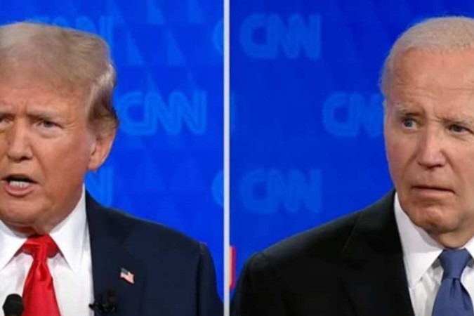 Biden e Trump no primeiro debate das eleições presidenciais -  (crédito: Reprodução CNN)