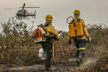 Objetivo da ajuda da Força Aérea é potencializar o trabalho dos bombeiros contra os focos de fogo na vegetação -  (crédito: Marcelo Camargo/Agência Brasil)