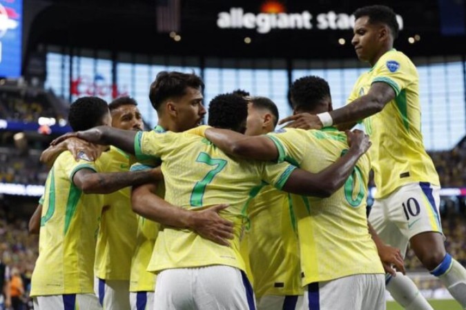 Jogadores do Brasil comemoram um dos gols da goleada por 4 a 1 sobre o Paraguai -  (crédito: Foto: Rafael Ribeiro/CBF)