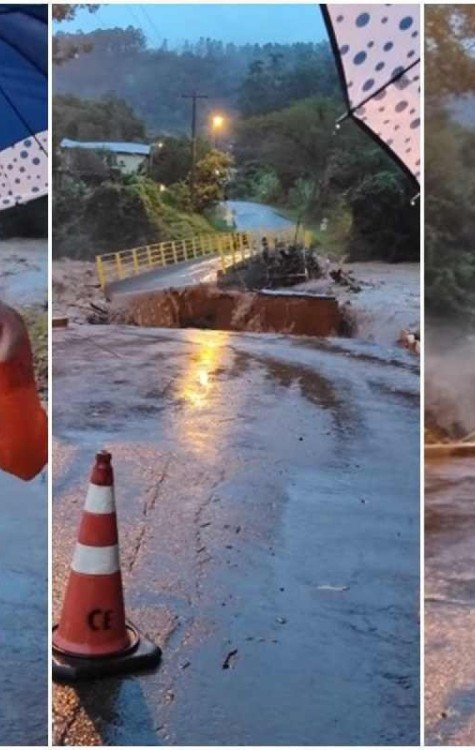Ponte é arrastada enquanto prefeita gravava vídeo em Santa Tereza, no Rio Grande do Sul -  (crédito: Reprodução/Instagram/@giselecaumo23)