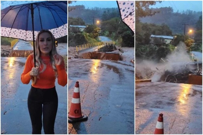 Dois meses depois, a ponte destruída pelas fortes chuvas passará por reconstrução -  (crédito: Reprodução/Instagram/@giselecaumo23)