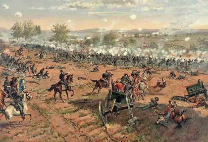Entre os dias 1 e 3 de julho de 1863 ocorreu a histórica Batalha de Gettysburg, uma das mais importantes e a mais sangrenta da Guerra da Secessão, nos Estados Unidos. 
 -  (crédito:  Domínio Público/Wikimédia Commons)