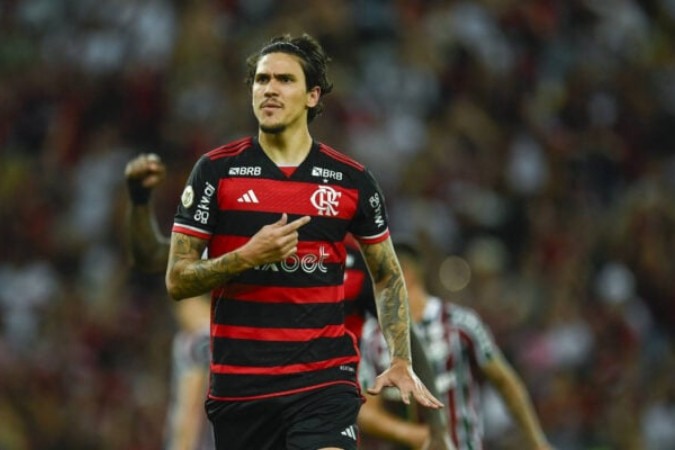 Pedro comemorando gol pelo Flamengo -  (crédito: Foto: Marcelo Cortes /CRF)