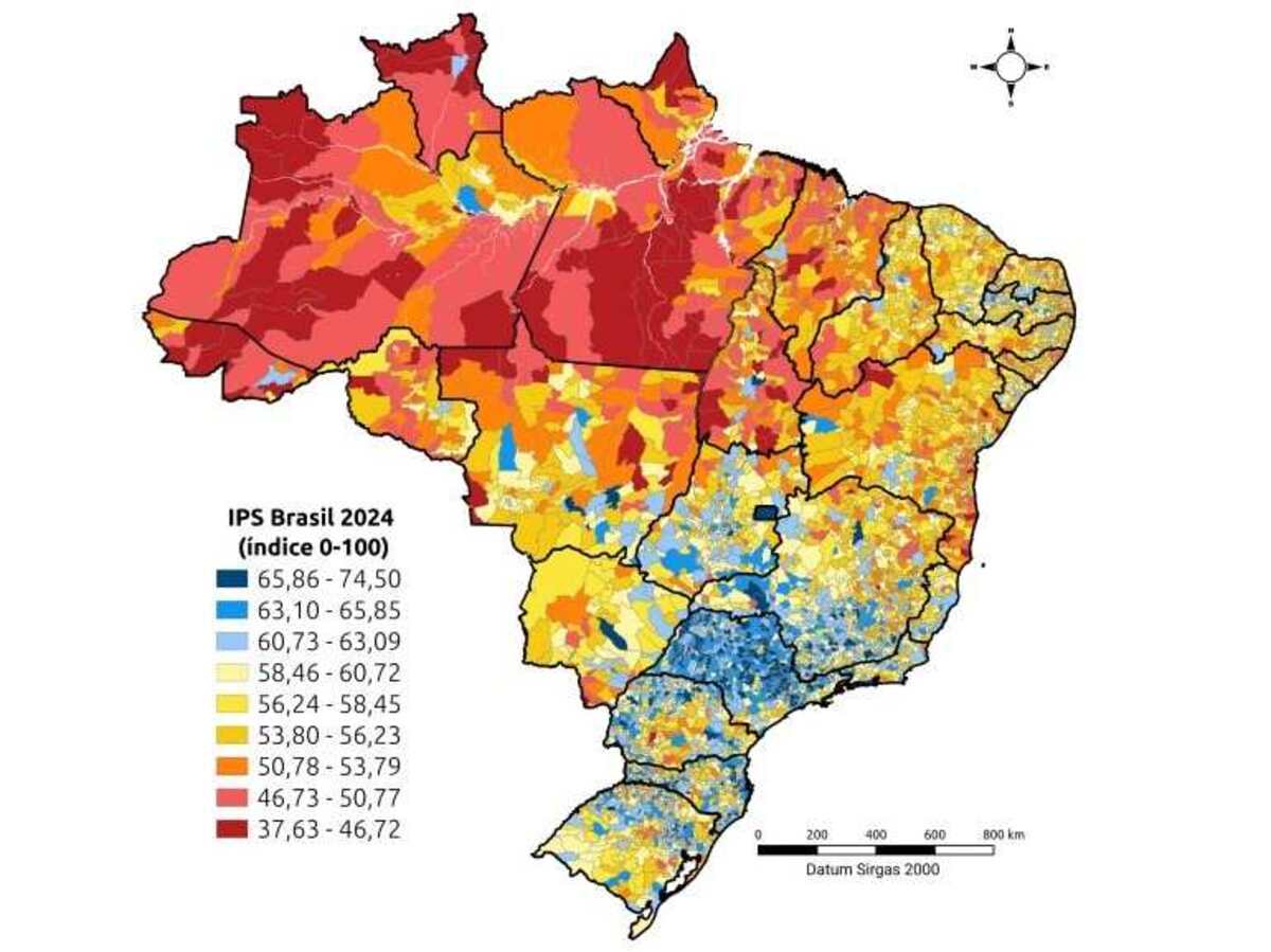 Mapa com o desempenho dos municípios brasileiros