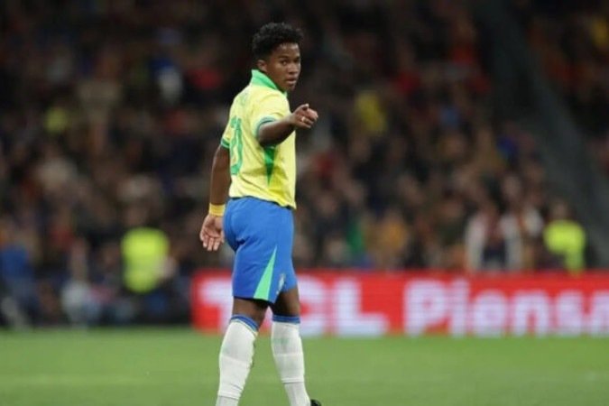 Endrick em aÃ§Ã£o com a camisa amarelinha -  (crédito: Foto: Rafael Ribeiro/CBF)