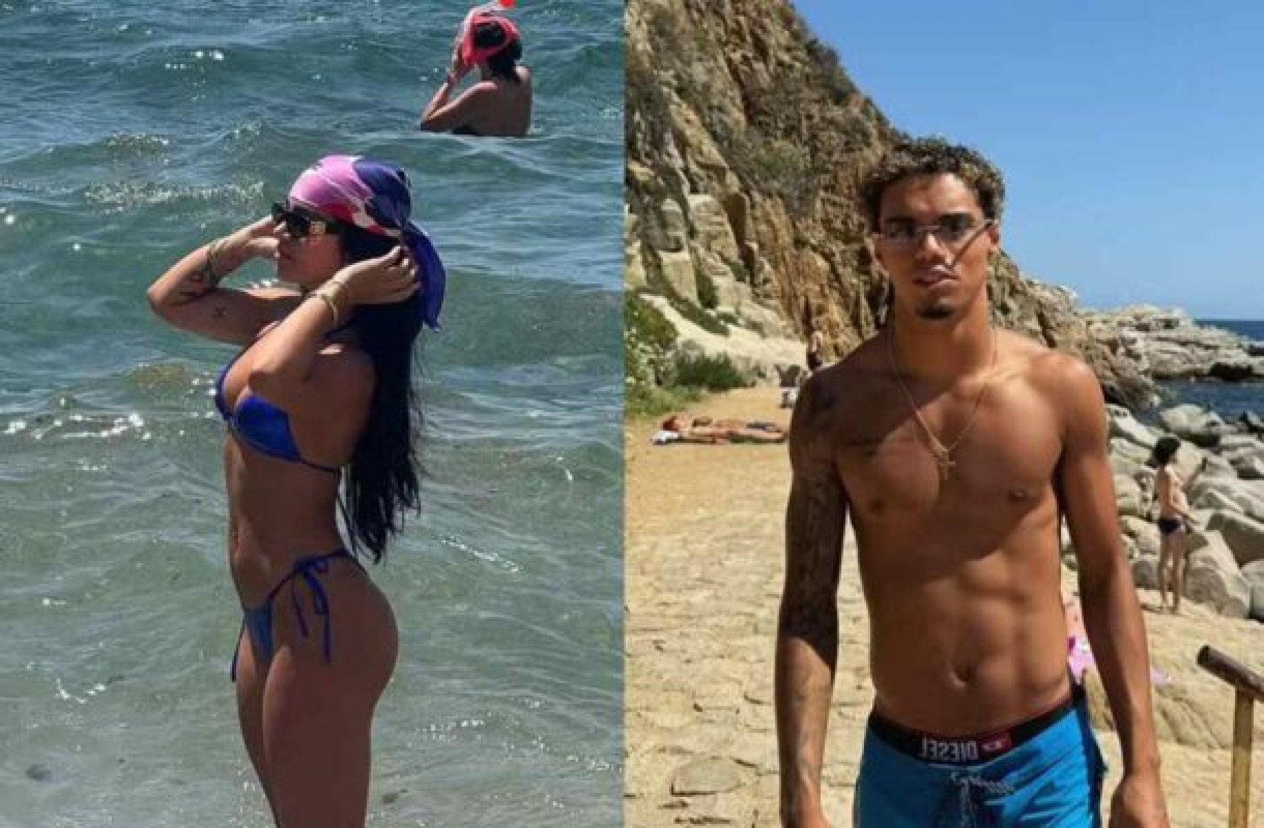 Filho de Ronaldinho Gaúcho curte praia com irmã de atriz da Globo