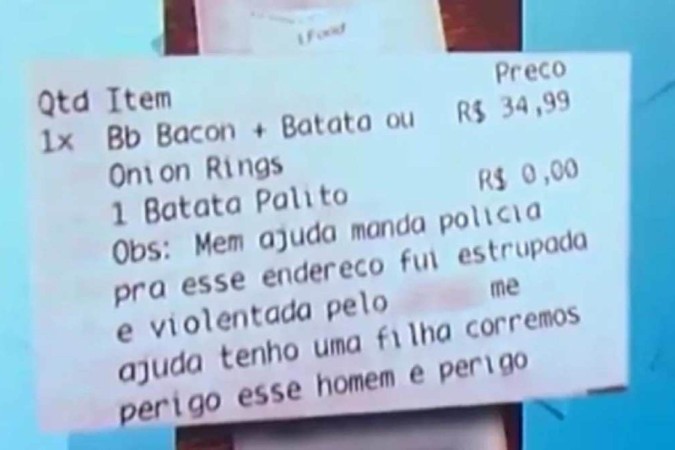 Mulher usou o encomenda de lanche para pedir ajuda -  (crédito: Reprodução/TV Record)