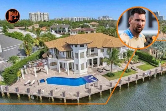 Registro de parte da fachada da mansão de Messi, em Miami -  (crédito: Foto: Divulgação/Compass Florida LLC)