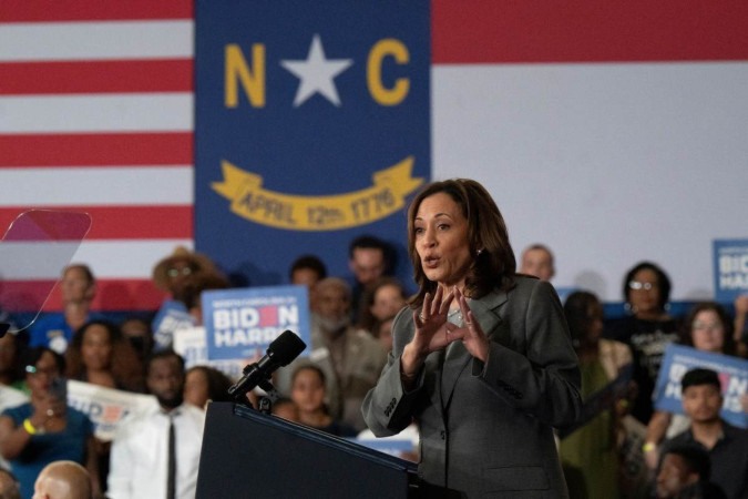 Vice-presidente Kamala Karris fala em escola em Greensboro, Carolina do Norte: nome está sendo proposto para substituir Biden       