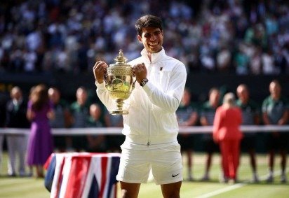Carlos Alcaraz é bicampeão em Wimbbledon e foi vice na temporada passada -  (crédito: Henry Nicholls/AFP) -Carlos Alcaraz é bicampeão em Wimbbledon e foi vice na temporada passada -  (crédito: Henry Nicholls/AFP)
