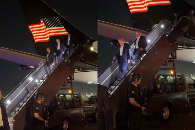 Donal Trump desembarca em Nova Jersey -  (crédito: Reprodução/Instagram @margomcatee)