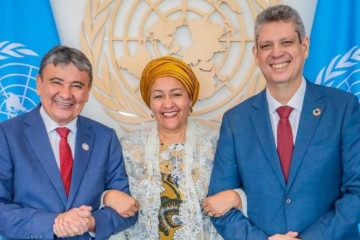 Os ministros Wellington Dias e Márcio Macêdo após reunião com a vice-secretária da ONU, Amina J. Mohammed, em que reafirmaram que o Brasil está 100% comprometido em acabar definitivamente com a fome no país -  (crédito: Divulgação)