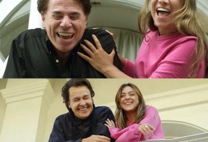 Os atores Rodrigo Faro e Polliana Aleixo recriaram uma foto em que Silvio Santos e sua filha Patricia Abravanel apareciam numa sacada, ambos sorrindo. A cena é para o filme que está sendo gravado sobre a trajetória do apresentador e empresário brasileiro.  -  (crédito: Instagram/@imagemfilmes)