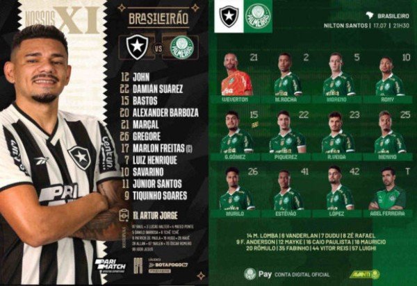 Foto: Divulgações de Botafogo e Palmeiras