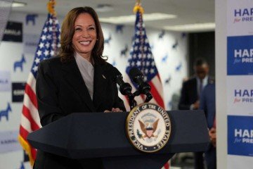 Kamala Harris discursa para funcionários do partido, na cidade de Wilmington: defesa pela luta da liberdade e dos princípios da nação  -  (crédito: Erin Schaff/AFP)